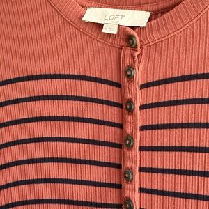 LOFT Striped Navy and Beige Dress